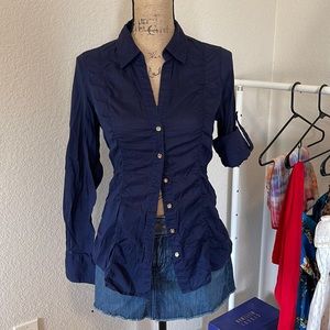 Sheer navy blue Express button down shirt